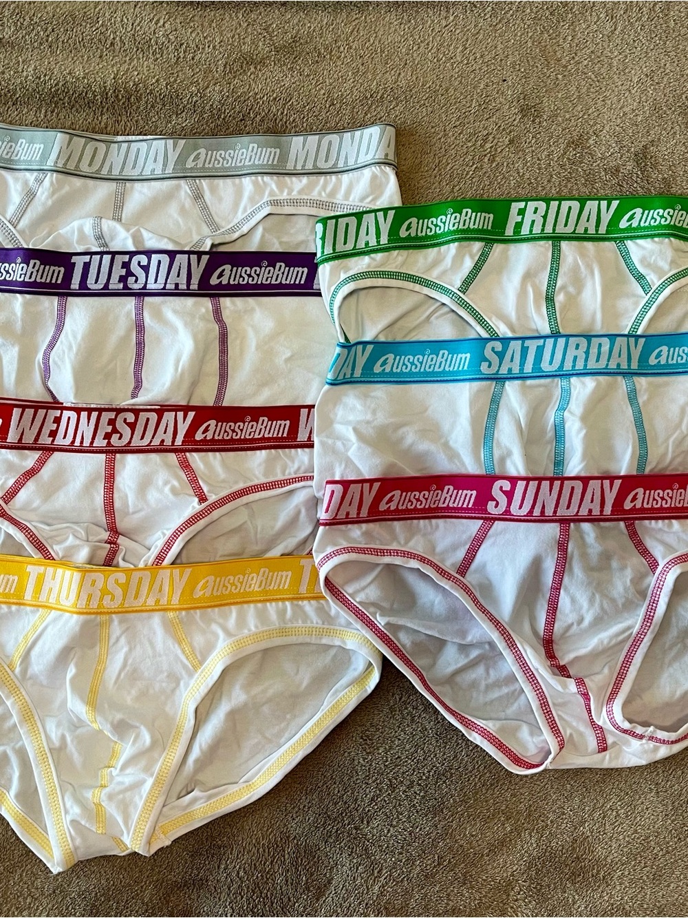 Complete set of AussieBum Day of the Week Underwear, Medium, Briefs and Trunks